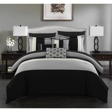 FIXTURESFIRST Izar 10 Piece Comforter Set, Black - Queen FI2541736